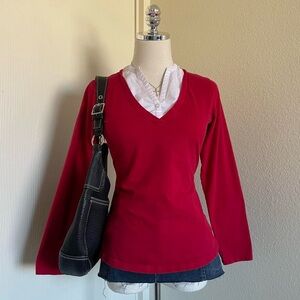 Red V-Neck Long Sleeve Layered Top